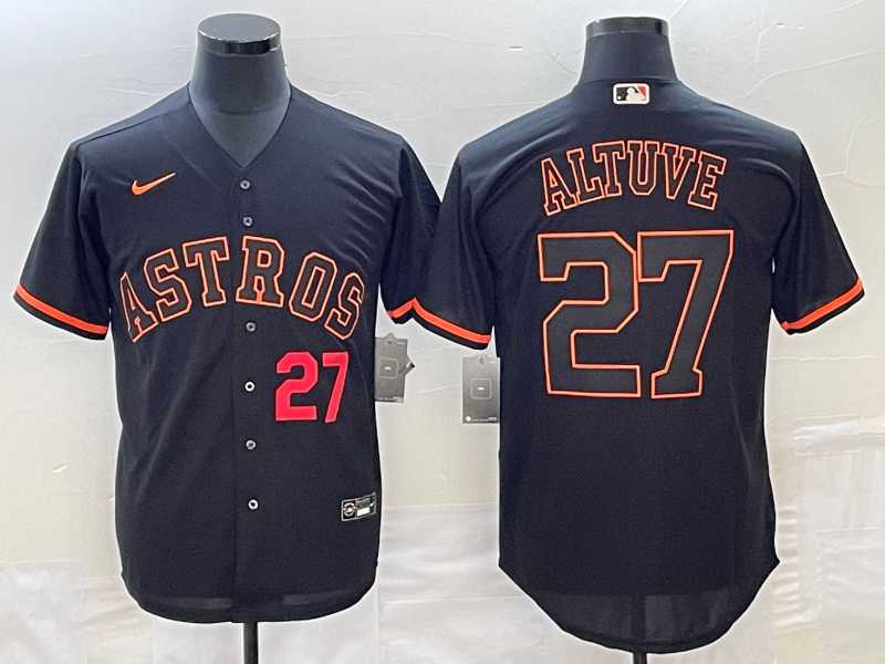 Mens Houston Astros #27 Jose Altuve Number Lights Out Black Fashion Stitched MLB Cool Base Nike Jersey